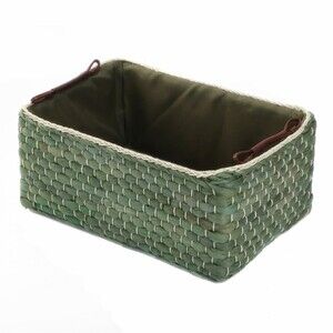 Kingwillow Woven Maize Storage Bins with PU Leather Handles (Medium, Green)